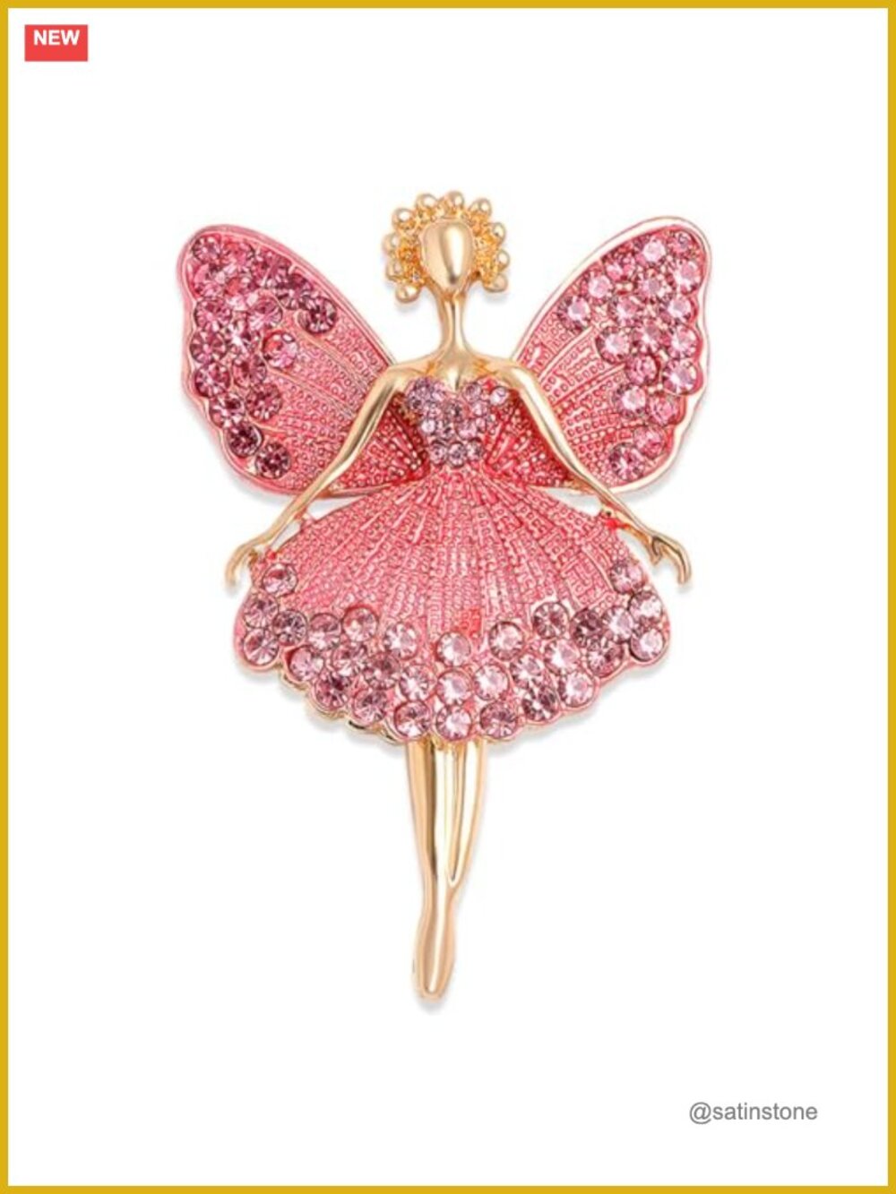 Crystal Rhinestone Ballerina Brooch Pin with Angel Wings